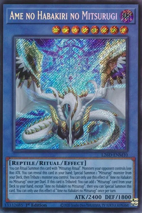Ame no Habakiri no Mitsurugi Secret Rare L26D-ENM10 Yu-Gi-Oh card from Legendary Modern Decks 2026