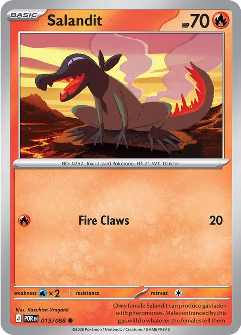 Salandit #015/088 Reverse Holofoil Pokémon card from Perfect Order