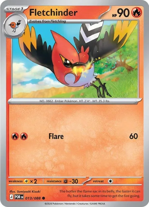 Fletchinder #013/088 Reverse Holofoil Pokémon card from Perfect Order