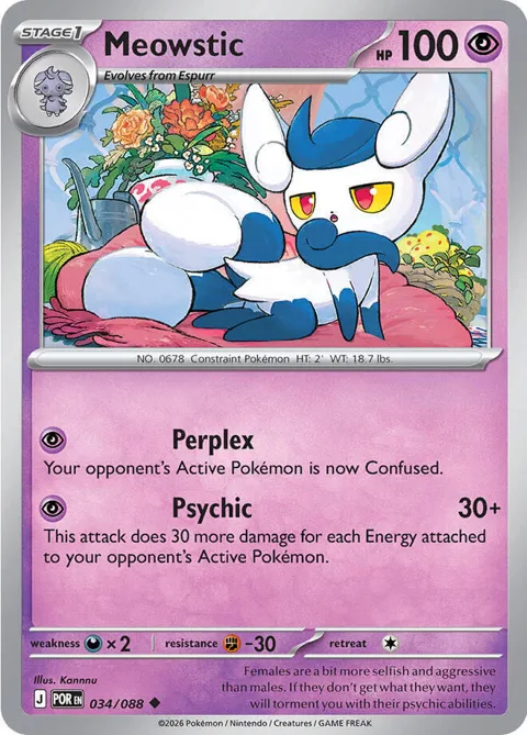 Meowstic #034/088 Reverse Holofoil Pokémon card from Perfect Order