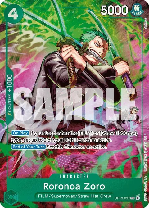 Roronoa Zoro OP13-037 OP15-EB04 One Piece card from Adventure on Kami's Island