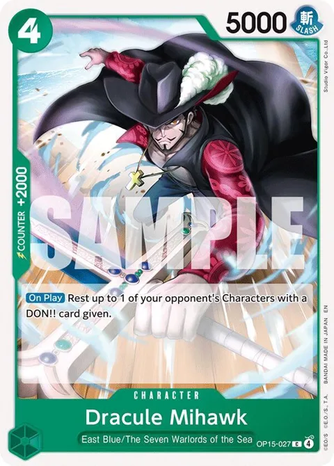 Dracule Mihawk OP15-027 One Piece card from Adventure on Kami's Island
