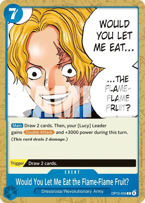 Would You Let Me Eat the Flame-Flame Fruit? OP15-056 One Piece card from Adventure on Kami's Island
