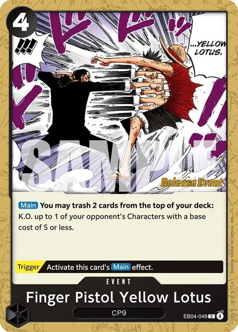 Finger Pistol Yellow Lotus EB04-049 Pre-Release One Piece card from Adventure on Kami's Island Release Event Cards
