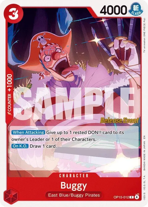 Buggy OP15-012 Pre-Release One Piece card from Adventure on Kami's Island Release Event Cards
