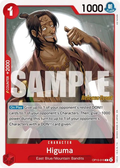 Higuma OP15-015 Pre-Release One Piece card from Adventure on Kami's Island Release Event Cards