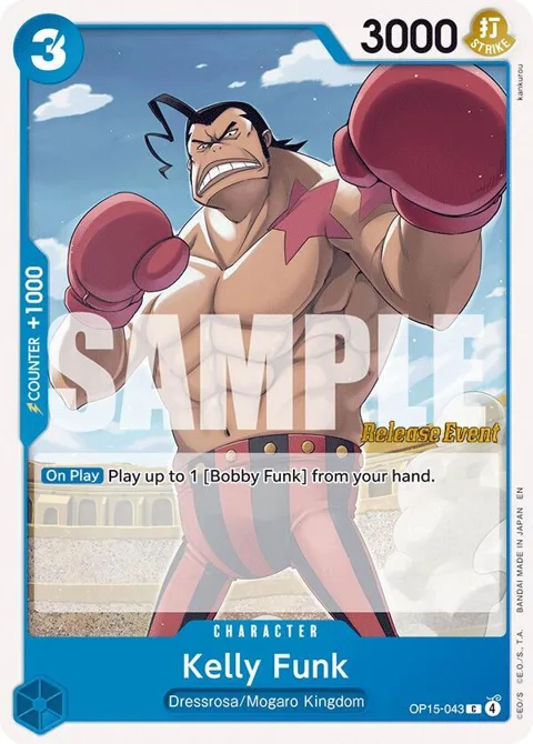 Kelly Funk OP15-043 Pre-Release One Piece card from Adventure on Kami's Island Release Event Cards