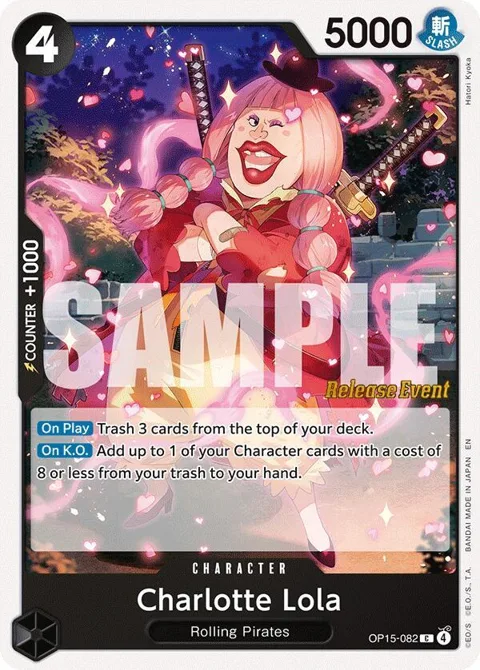 Charlotte Lola OP15-082 Pre-Release One Piece card from Adventure on Kami's Island Release Event Cards