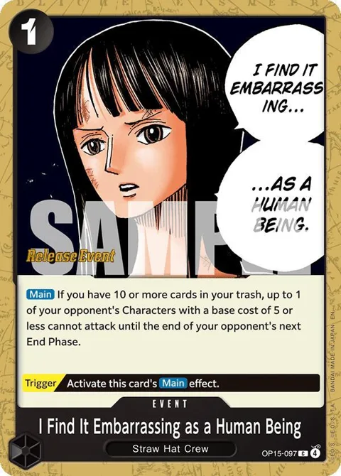 I Find It Embarrassing as a Human Being OP15-097 Pre-Release One Piece card from Adventure on Kami's Island Release Event Cards