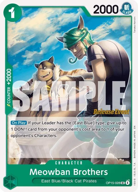 Meowban Brothers OP15-028 Pre-Release One Piece card from Adventure on Kami's Island Release Event Cards