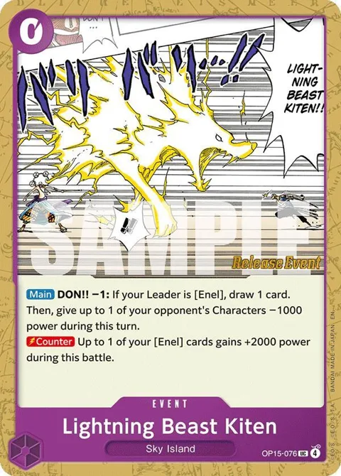 Lightning Beast Kiten OP15-076 Pre-Release One Piece card from Adventure on Kami's Island Release Event Cards