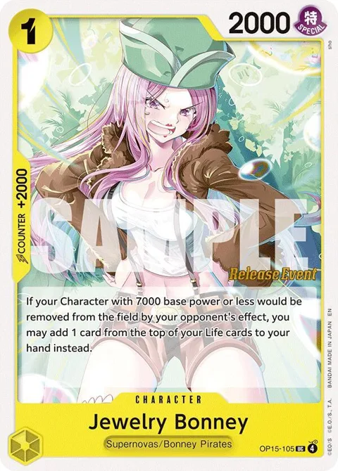 Jewelry Bonney OP15-105 Pre-Release One Piece card from Adventure on Kami's Island Release Event Cards