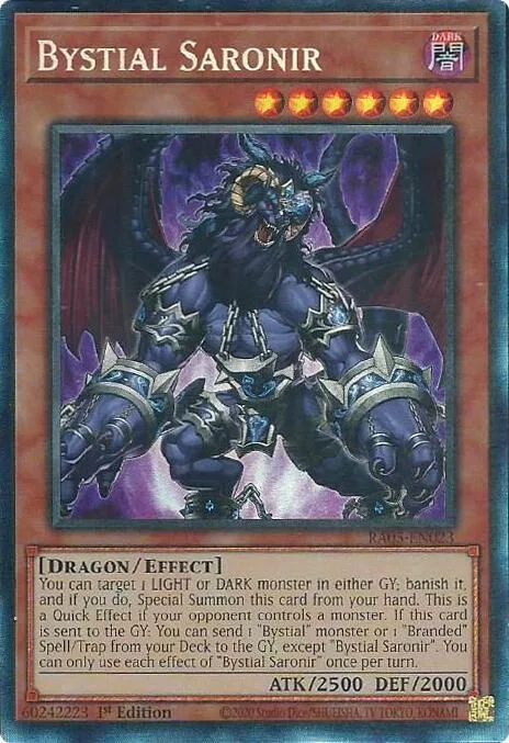 Bystial Saronir Prismatic Collector's Rare RA05-EN023 Yu-Gi-Oh card from Rarity Collection 5