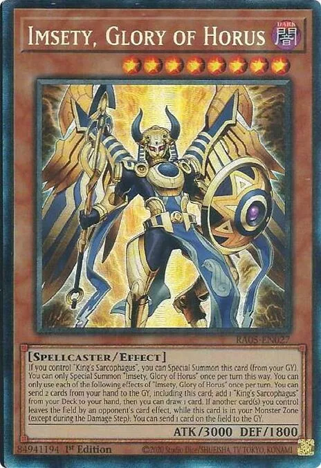 Imsety, Glory of Horus Prismatic Collector's Rare RA05-EN027 Yu-Gi-Oh card from Rarity Collection 5