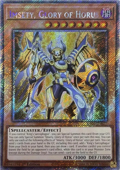 Imsety, Glory of Horus Platinum Secret Rare RA05-EN027 Yu-Gi-Oh card from Rarity Collection 5