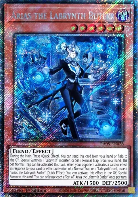 Arias the Labrynth Butler Platinum Secret Rare RA05-EN028 Yu-Gi-Oh card from Rarity Collection 5