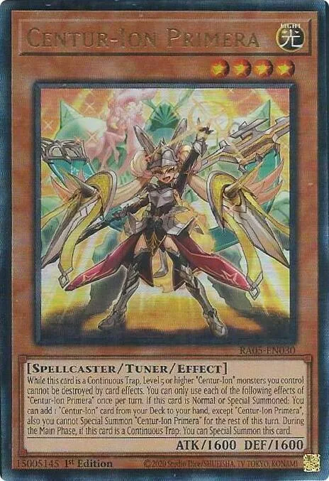 Centur-Ion Primera Prismatic Ultimate Rare RA05-EN030 Yu-Gi-Oh card from Rarity Collection 5