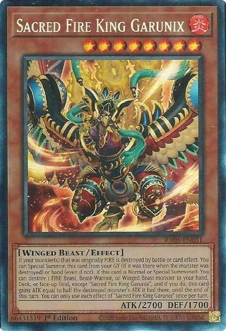 Sacred Fire King Garunix Prismatic Collector's Rare RA05-EN031 Yu-Gi-Oh card from Rarity Collection 5