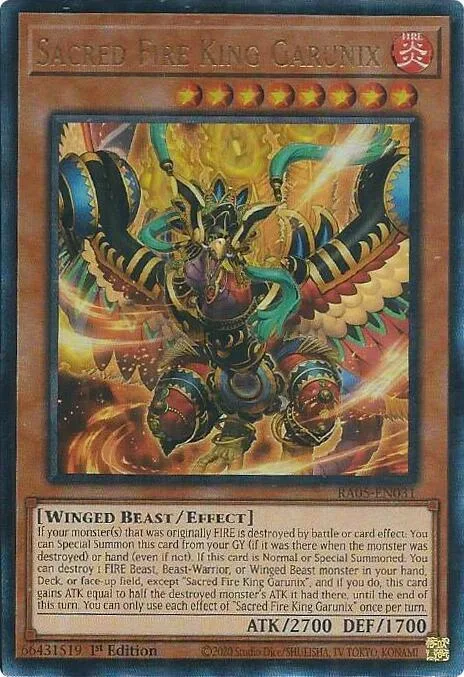 Sacred Fire King Garunix Prismatic Ultimate Rare RA05-EN031 Yu-Gi-Oh card from Rarity Collection 5