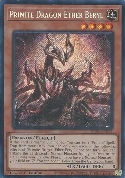 Primite Dragon Ether Beryl Secret Rare RA05-EN033 Yu-Gi-Oh card from Rarity Collection 5