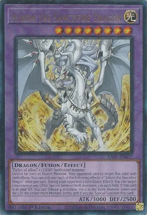 Albion the Sanctifire Dragon Prismatic Ultimate Rare RA05-EN037 Yu-Gi-Oh card from Rarity Collection 5