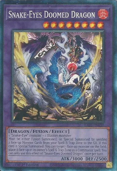 Snake-Eyes Doomed Dragon Prismatic Collector's Rare RA05-EN039 Yu-Gi-Oh card from Rarity Collection 5