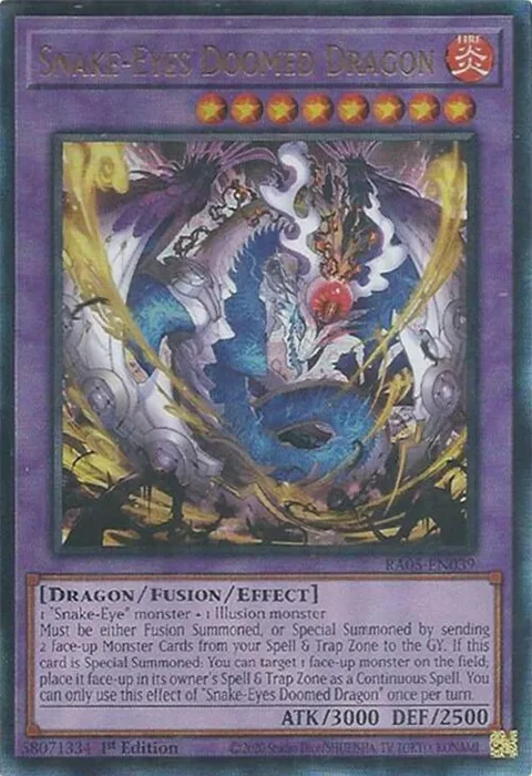 Snake-Eyes Doomed Dragon Prismatic Ultimate Rare RA05-EN039 Yu-Gi-Oh card from Rarity Collection 5