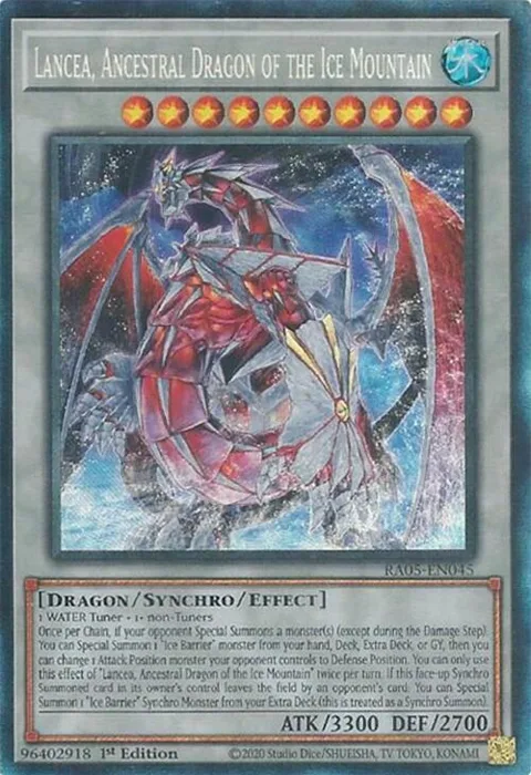 Lancea, Ancestral Dragon of the Ice Mountain Prismatic Collector's Rare RA05-EN045 Yu-Gi-Oh card from Rarity Collection 5