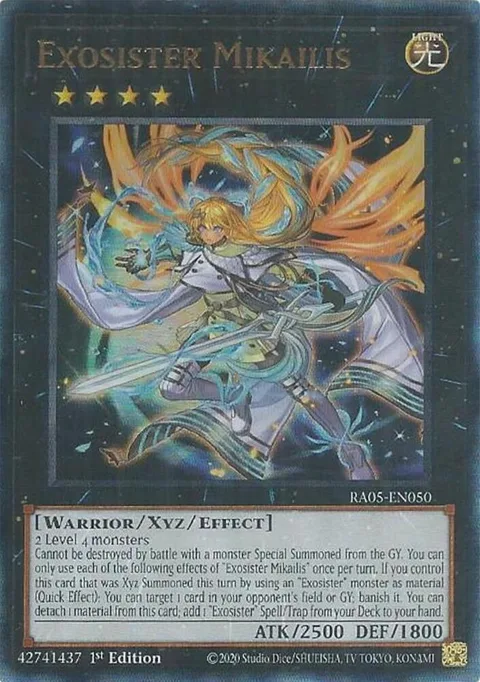 Exosister Mikailis Prismatic Ultimate Rare RA05-EN050 Yu-Gi-Oh card from Rarity Collection 5