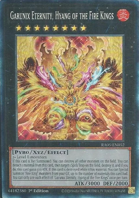 Garunix Eternity, Hyang of the Fire Kings Prismatic Collector's Rare RA05-EN052 Yu-Gi-Oh card from Rarity Collection 5
