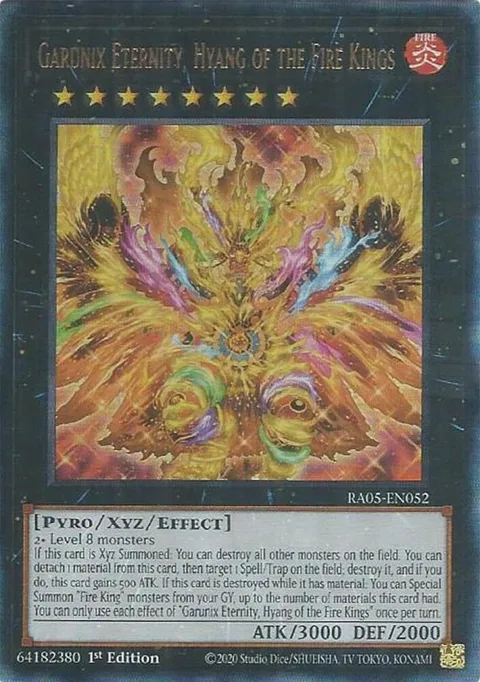 Garunix Eternity, Hyang of the Fire Kings Prismatic Ultimate Rare RA05-EN052 Yu-Gi-Oh card from Rarity Collection 5