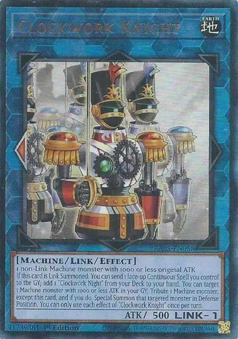 Clockwork Knight Prismatic Ultimate Rare RA05-EN058 Yu-Gi-Oh card from Rarity Collection 5