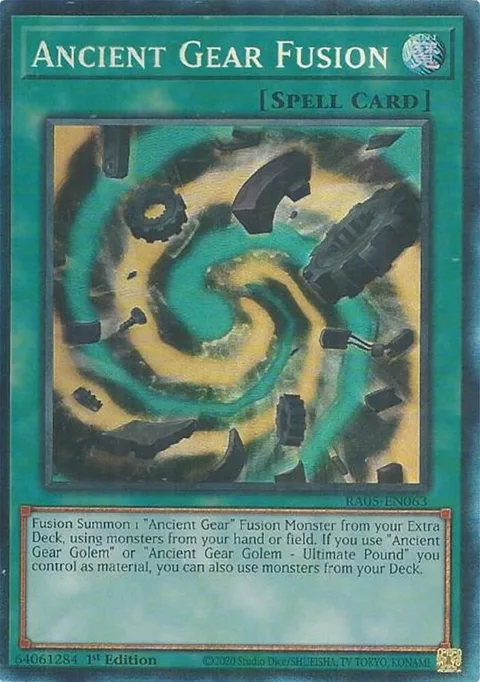 Ancient Gear Fusion Prismatic Collector's Rare RA05-EN063 Yu-Gi-Oh card from Rarity Collection 5