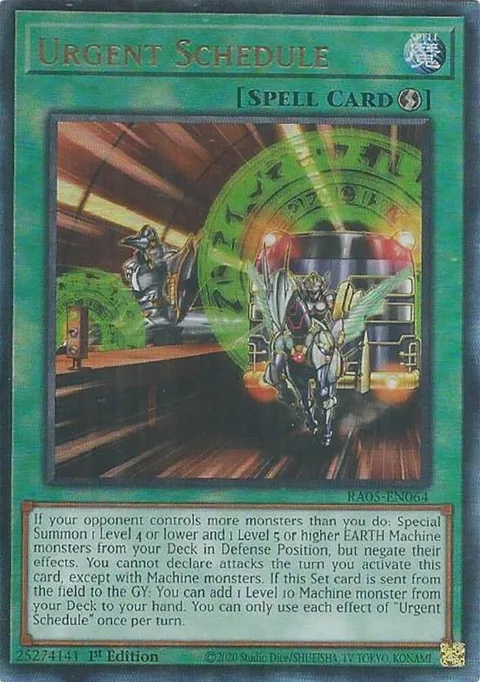 Urgent Schedule Prismatic Ultimate Rare RA05-EN064 Yu-Gi-Oh card from Rarity Collection 5