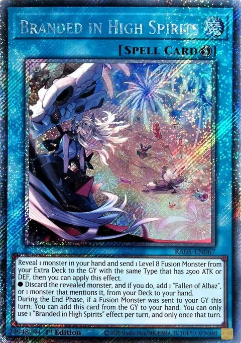 Branded in High Spirits Platinum Secret Rare RA05-EN067 Yu-Gi-Oh card from Rarity Collection 5