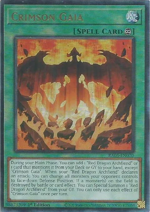 Crimson Gaia Prismatic Ultimate Rare RA05-EN070 Yu-Gi-Oh card from Rarity Collection 5