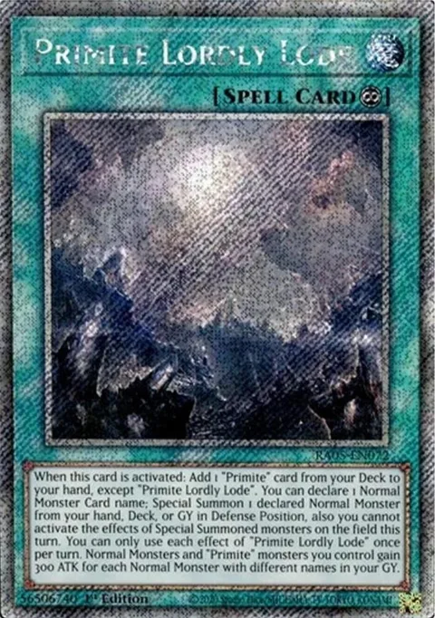 Primite Lordly Lode Platinum Secret Rare RA05-EN072 Yu-Gi-Oh card from Rarity Collection 5