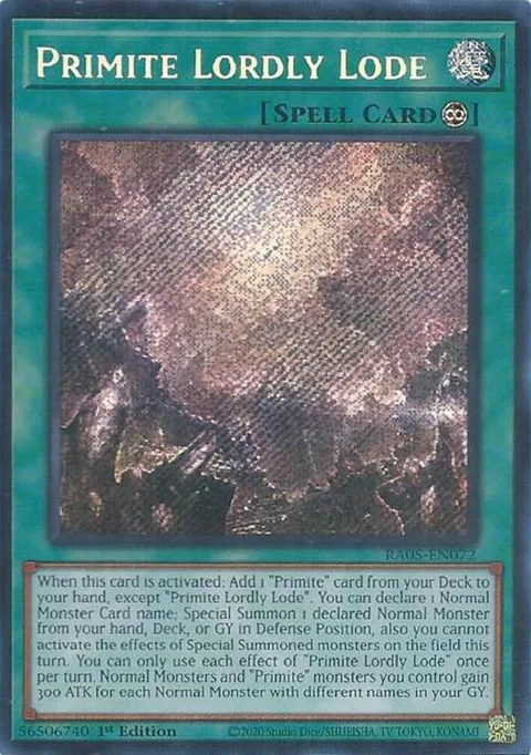 Primite Lordly Lode Secret Rare RA05-EN072 Yu-Gi-Oh card from Rarity Collection 5