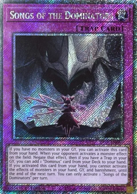 Songs of the Dominators Platinum Secret Rare RA05-EN081 Yu-Gi-Oh card from Rarity Collection 5