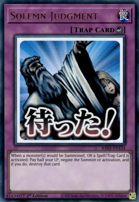 Solemn Judgment RA05-EN124 Yu-Gi-Oh card from Rarity Collection 5