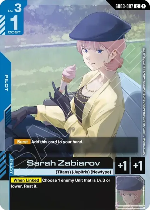 Sarah Zabiarov Store Tournament Participant Pack 04 GD03-087 Gundam card from Gundam Promotional Cards