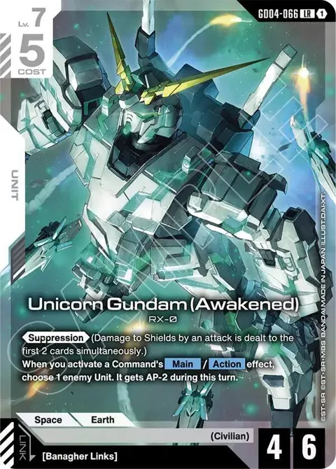 Unicorn Gundam Awakened GD04-066 Gundam card from Phantom Aria