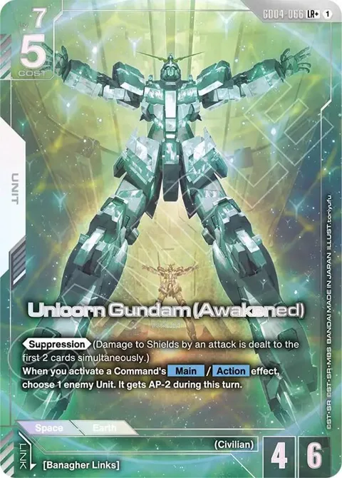 Unicorn Gundam Awakened LR+ GD04-066 Gundam card from Phantom Aria