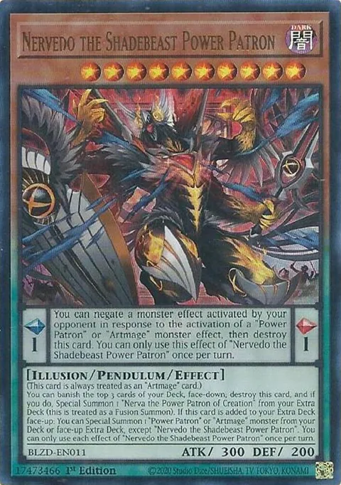 Nervedo the Shadebeast Power Patron BLZD-EN011 Yu-Gi-Oh card from Blazing Dominion