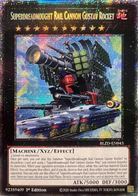 Superdreadnought Rail Cannon Gustav Rocket Starlight Rare BLZD-EN043 Yu-Gi-Oh card from Blazing Dominion