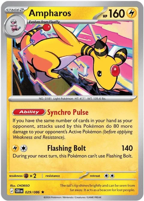 Ampharos #029/086 Reverse Holofoil Pokémon card from Chaos Rising