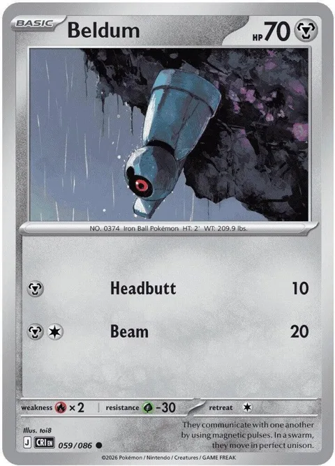 Beldum #059/086 Reverse Holofoil Pokémon card from Chaos Rising