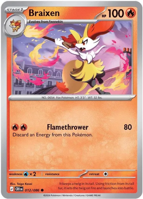 Braixen #012/086 Reverse Holofoil Pokémon card from Chaos Rising