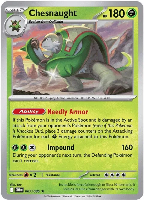 Chesnaught #007/086 Holofoil Pokémon card from Chaos Rising