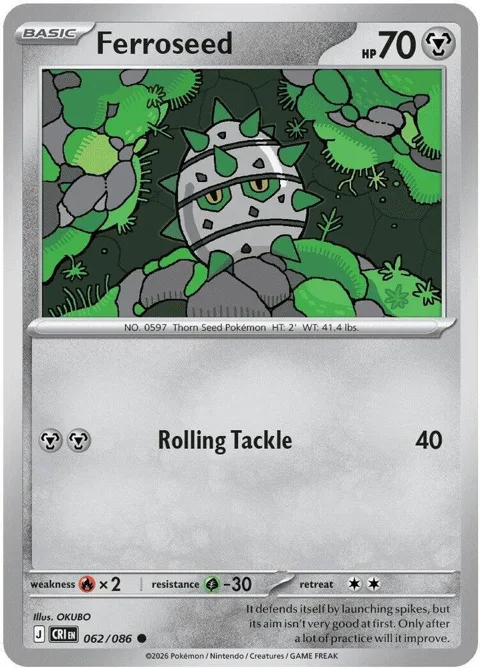 Ferroseed #062/086 Reverse Holofoil Pokémon card from Chaos Rising
